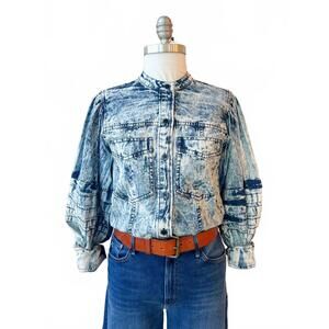 NEW ISABEL MARANT women's mileda long sleeve button front top in blue